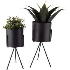 Present Time Jarres Et Cache-pots Pot Pedestal Xl Métal Noir -Plantes vertes Soldes pot pedestal xl metal noir 2