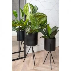 Present Time Jarres Et Cache-pots Pot Pedestal Xl Métal Noir -Plantes vertes Soldes pot pedestal xl metal noir 3