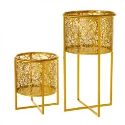 Wadiga Jarres Et Cache-pots Set De 2 Supports Pots Plante En Métal Doré - 21.5x21.5x40.5cm