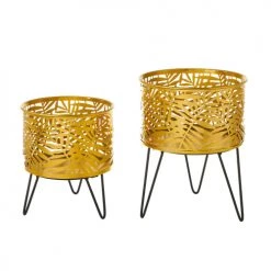 Wadiga Jarres Et Cache-pots Set De 2 Supports Pots Plante En Métal Doré Et Noir - 20.5x20.5x29.5cm