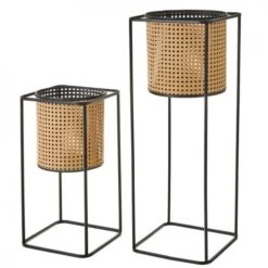 Wadiga Jarres Et Cache-pots Set De 2 Supports Pots Plante En Métal Façon Cannage