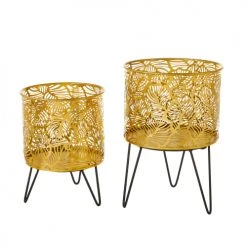 Wadiga Jarres Et Cache-pots Set De 2 Supports Pots Plante En Métal Noir Et Doré - 20.5x20.5x29.6cm