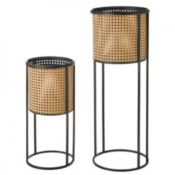 Wadiga Jarres Et Cache-pots Set De 2 Supports Pots Plante Ronds En Métal Façon Cannage