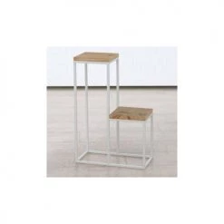 Wadiga Jarres Et Cache-pots Set De 2 Supports Pots Plantes étagés En Métal Blanc Et Bois -Plantes vertes Soldes set de 2 supports pots plantes etages en metal blanc et bois 3