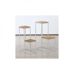 Wadiga Jarres Et Cache-pots Set De 2 Supports Pots Plantes étagés En Métal Blanc Et Bois -Plantes vertes Soldes set de 2 supports pots plantes etages en metal blanc et bois 4