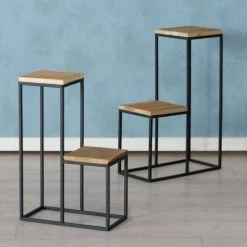 Wadiga Jarres Et Cache-pots Set De 2 Supports Pots Plantes étagés En Métal Noir Et Bois -Plantes vertes Soldes set de 2 supports pots plantes etages en metal noir et bois 2