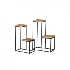 Wadiga Jarres Et Cache-pots Set De 2 Supports Pots Plantes étagés En Métal Noir Et Bois