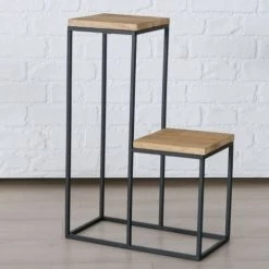 Wadiga Jarres Et Cache-pots Set De 2 Supports Pots Plantes étagés En Métal Noir Et Bois -Plantes vertes Soldes set de 2 supports pots plantes etages en metal noir et bois 4