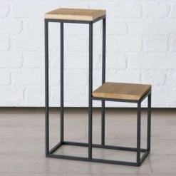 Wadiga Jarres Et Cache-pots Set De 2 Supports Pots Plantes étagés En Métal Noir Et Bois -Plantes vertes Soldes set de 2 supports pots plantes etages en metal noir et bois 5