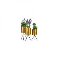 Wadiga Jarres Et Cache-pots Set De 3 Cache-pots Sur Pied En Métal Noir Et Doré -Plantes vertes Soldes set de 3 cache pots sur pied en metal noir et dore 2