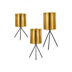 Wadiga Jarres Et Cache-pots Set De 3 Cache-pots Sur Pied En Métal Noir Et Doré
