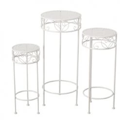 Wadiga Jarres Et Cache-pots Set De 3 Supports Pots Plantes En Métal Blanc