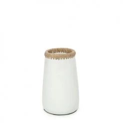 Bazar Bizar Jarres Et Cache-pots Vase En Terracotta Et Raphia Blanc H22
