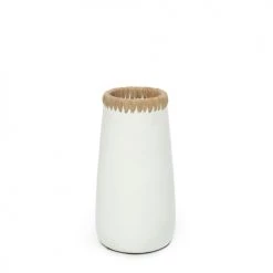 Bazar Bizar Jarres Et Cache-pots Vase En Terracotta Et Raphia Blanc H26