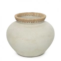 Bazar Bizar Jarres Et Cache-pots Vase En Terracotta Et Raphia Gris Et Naturel H27