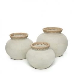 Bazar Bizar Jarres Et Cache-pots Vase En Terracotta Et Raphia Gris Et Naturel H27 -Plantes vertes Soldes vase en terracotta et raphia gris et naturel h27 3